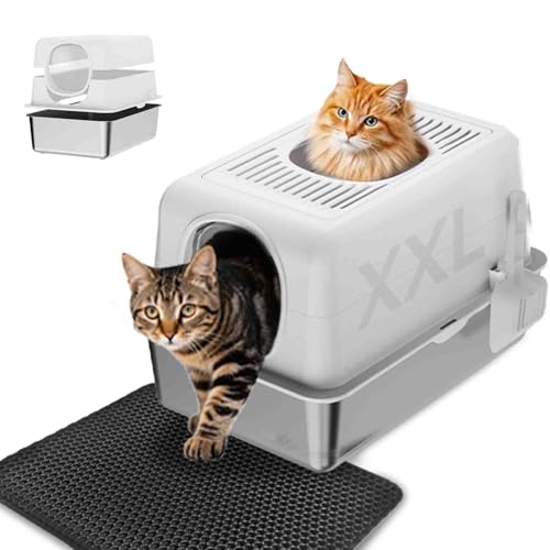 Caja de arena de acero inoxidable, bandeja grande de arena para gatos grandes, caja de arena para gatos grandes, caja de arena para gatos, lados altos con tapa, cajas de arena de metal cerradas para Caja de arena de acero inoxidable, bandeja grande de arena para gatos grandes, caja de arena para gatos grandes, caja de arena para gatos, lados altos con tapa, cajas de arena de metal cerradas para