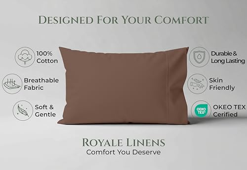 Image of Royale Linens 100% Cotton Pillow Cases Queen Size Set of 2 - Percale Pillowcase - Chocolate Pillow Cases Soft Cooling & Breathable Hotel Cotton Pillowcases, Fits Queen Pillows (20 inchx30 inch, Chocolate)