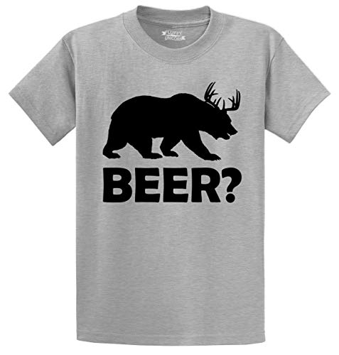 Men's Heavyweight Tee Beer Deer Funny Hunting Beer Shirt Sport Grey XL