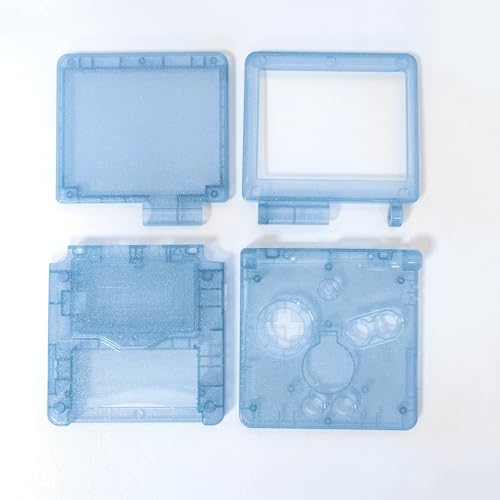 Image of Hzxkqmil Replacement Full Shell Case Kit for Gameboy Advance SP Console | Custom Transparent Housing DIY Clear Cover with Buttons Screws Repair Parts + Screwdrivers Tools for GBA SP (Blue Sparkle)