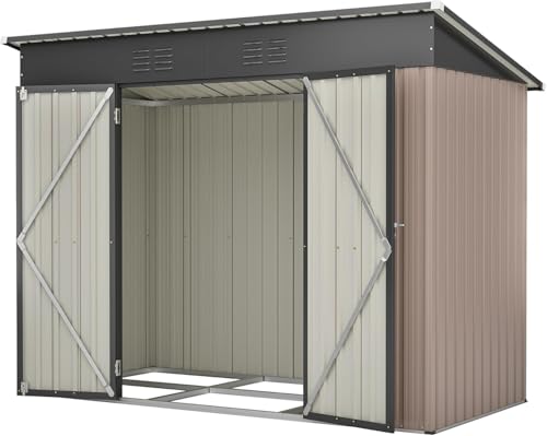 Jaxenor Gartenhaus Metall, 242×126×182cm, Gartenschrank Wasserdicht für Outdoor Terrasse, Gerätehaus, Garten Geräteschuppen Metall, Inkl Metallfundament (Ohne Boden), Braun