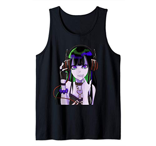 Goth Anime Girl Headphones Music Neck Chain Tank Top