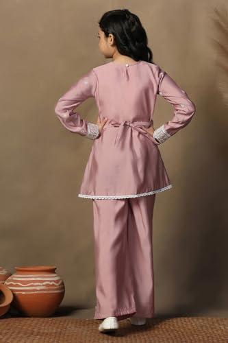 Image of Fashion Dream Girls Chanderi Silk Embroidered Top & Palazzo Set|Kids Salwar Suit|Ethnic Wear