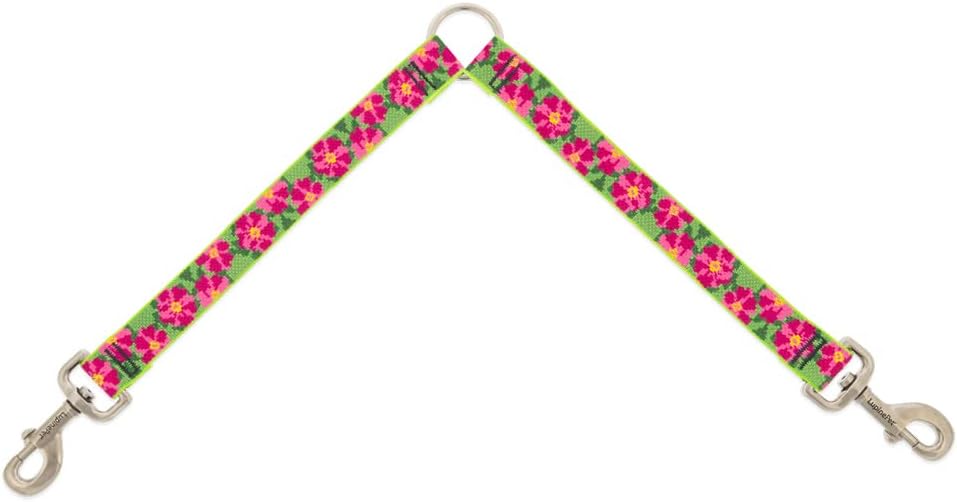 LupinePet 24-inch Coupler for Walking Two Medium or Larger Dogs Together, 3/4" Wide Petunias Design