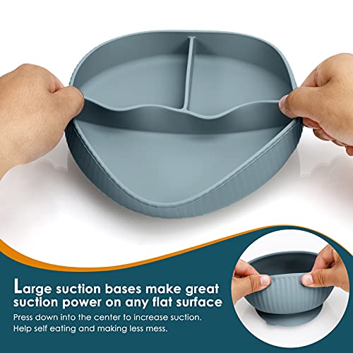 Csficts Baby Led Weaning Supplies - Silicone Baby Feeding Set - Suction Bowl Divided Plate Straw Sippy Cup - Toddler Self Feeding Eating Utensils Dish Set With Bibs Spoon Fork - 6 Months #TOP2