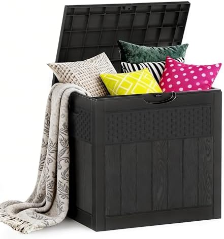 ZYJOYY 33 Gallon Outdoor Storage Box, Waterproof Resin Deck Box w...
