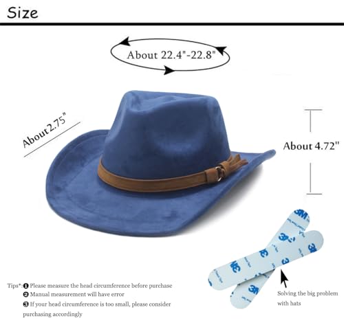 Image of Unisex Western Suede Cowboy Cowgirl Hat Classic Wide Brim Fedora Hat for Men &Women