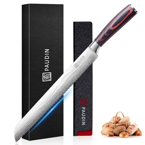 PAUDIN Bread Knife, 10 inch Serrated Knife, German Stainless Steel Bread Knife for Homemade Bread, Razor Sharp Edge for Efficient Slicing Sourdough Bread, Bagels, Cake
