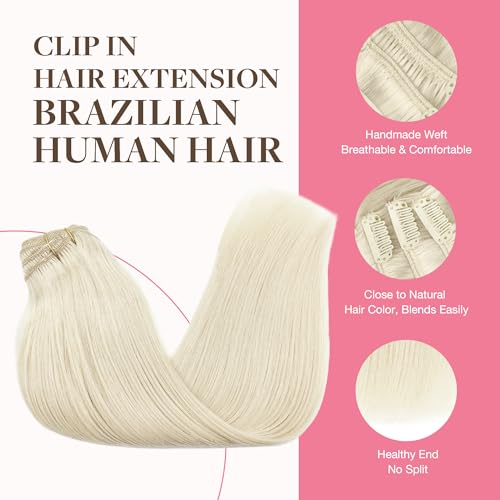 Image of GOO GOO Clip in Hair Extensions Real Human Hair, Remy Human Hair Extensions Clip ins for Women, Natural Human Hair, 22inch 150g 9Pcs, 60A Platinum Blonde