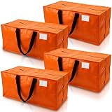 DURASACK Heavy Duty Moving Bag Storage Container Duffle Bag with Zipper, Reinforced Carry Straps and Backpack Straps, Made of Rugged Woven Polypropylene, Pack of 4, Orange