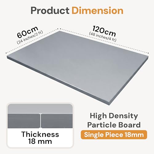 Image of Table Top for Office, Study & Standing Desk - Pre-Laminated Engineered Wood, Matte Finish, Scratch & Spill Resistant, Load up to 120 kg - Rectangle Desk Top (Gothic Grey, 48x24 inches)