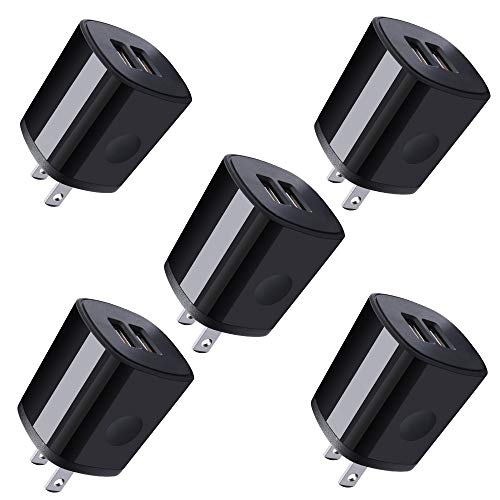 Charger Plug, 5Pack AndHot Dual Port USB Wall Charger Quick Charger Adapter 2.1A