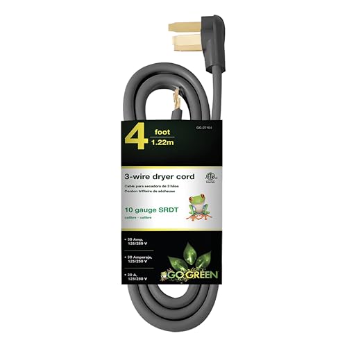 Go Green Power Inc. GG-27104 4 3-Wire Dryer Cord 20 Amps 4 Ft
