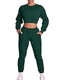 Mizoci Women's 2 Piece Outfits Workout Tracksuit Long Sleeve Crop Top Jogger Pants Set,Small,Dark Green