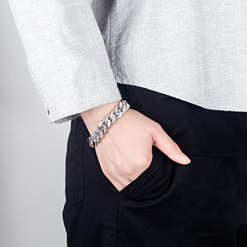 Meilanduo 925 Sterling Silver Miami Cuban Link Chain Bracelet, 6Mm/8Mm/10Mm/12Mm/13.5Mm Thick Big Link Curb Cuban Bracelet Men Boys Women 7" 7.5" 8" 8.5" 9" 9.5" 10" (13.5Mm, 7.5") #TOP5