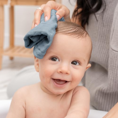 Image of Comfy Cubs Muslin Baby Washcloths 6 Pack - Soft 6-Layer Cotton Wash Cloths for Sensitive Skin - 10 inchx10 inch Large, Gentle, Absorbent Infant Essentials for Newborn and Toddlers - Pacific Blue