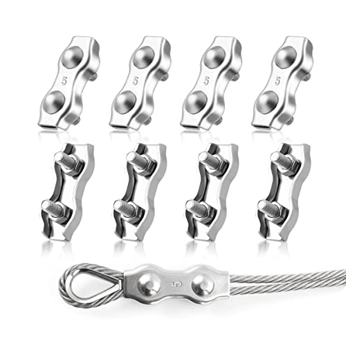 LYCXAMES M5 Duplex Clips Serre-Câbles, 8 Pièces Pinces De Câble Métallique Duplex En Acier Inoxydable 304, Câble à Pince 5mm pour Cordes à Linge en Câble Métallique, Voiles de Soleil Cover