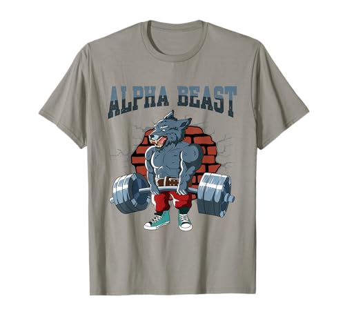 Fitness Alpha Wolf doing Deadlift Workout Training Gym T-Shirt