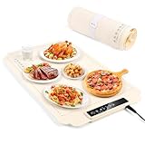 LustLocke Bandeja de Calentamiento Eléctrico, Bandeja Calentamiento de Silicona, Calentador de Platos Electrico con 4 Temperatura, Calienta Platos Electrico Portátil para Buffets, Fiesta (Beige)