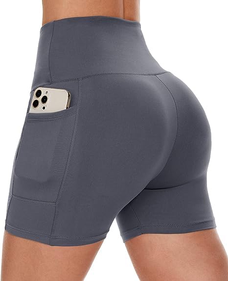 Women's Light Compression Biker Shorts 8" High Waisted Yoga Gym Side Pockets Nylon & Spandex Dry-Fit Short Free Size (26 Till 32) Pack of 1-image-30