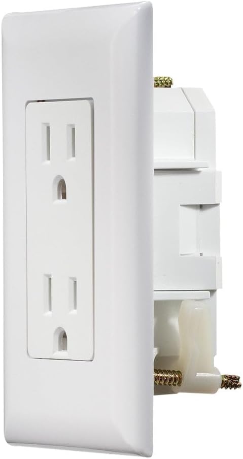 AC Self-Contained Dual Outlet with Cover Plate S811 - 15 Amp 125 VAC Power Outlet Receptacle for RVs & Motorhomes - White - Safe & Simple Design - Dual Slots - OEM Use