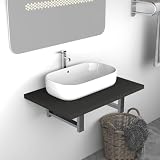 Pyvara Mobile da bagno grigio, 60 x 40 x 16,3 cm, in legno e metallo, con supporto e materiale di montaggio, per bagno degli ospiti, WC