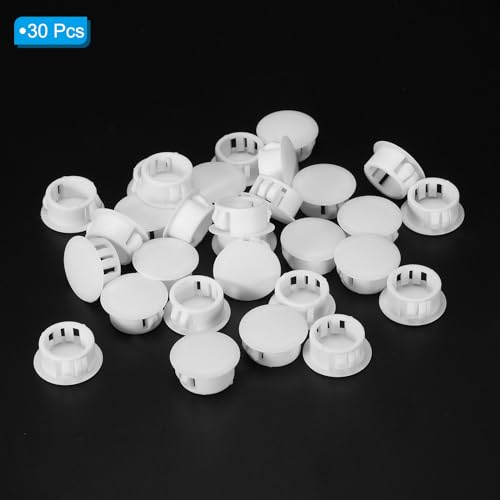 Image of PATIKIL 18mm (11 /16 inch) Plastic Hole Plugs, 30Pcs Flush Type Round Hole Plugs Cover Snap in Locking Hole Tube for Table Kitchen Cabinet Furniture, White