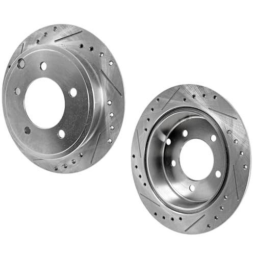 SureStop Brake Disc 2-Wheel Set Compatible with Jeep Patriot 2007-2017, Chrysler 200 2011-2014, Sebring 2007-2010, Compass Rear, Driver and Passenger Side, Cross-drilled and Slotted, Solid, 5 Lugs