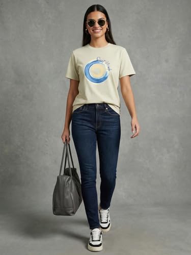 Image of Nobero Women's Graphic Printed T-Shirt | Regular Fit 180 GSM Cotton Tee for Women | Comfortable Round Neck Casual Wear