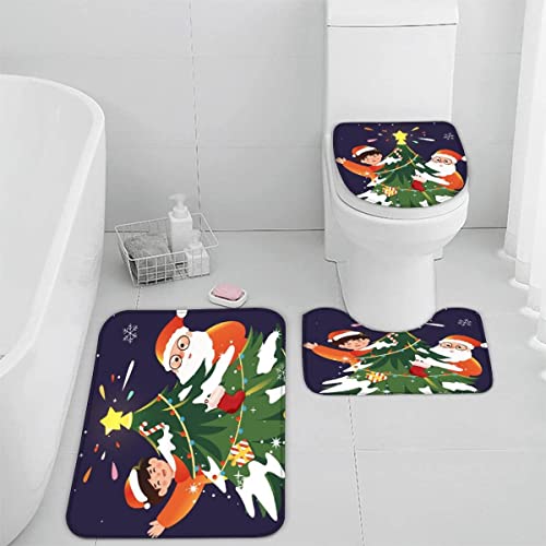 Badematten set 3D 40x60 Weihnachten Badezimmerteppich-Set absorbierend 3-teiliges maschinenwaschbare badteppich schnell trocknend Weihnachtsmann Weihnachtsbaum Karikatur Badvorleger mit wc deckelbezug