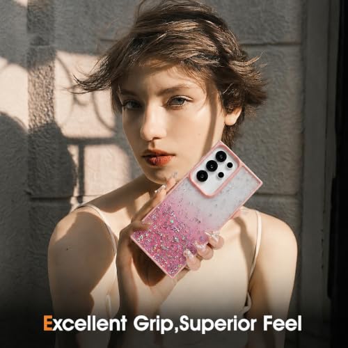 Image of VONZEE Case Compatible with Samsung Galaxy S25 Ultra 5G, Non Moving Glitter Shockproof Case for Girls & Women Soft TPU Shockproof Anti Scratch Drop Protection Cover (Pink)