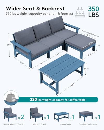 Image of SERWALL HDPE Outdoor Sectional with Ottoman & Coffee Table