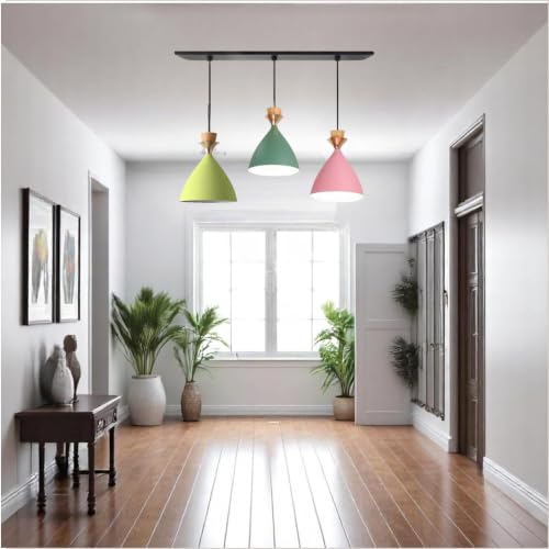 Image of Aluminium 3 Light Linear Hanging Bell Shade Light (Pink, Aqua Blue, Moss Green)