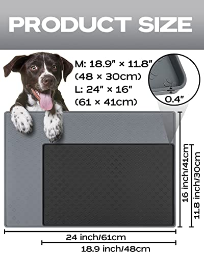 Dog Cat Mat For Food And Water, Waterproof Pet Bowl Mat Nonslip Pet Feeding Mats, Rubber Pet Placement With Raised Edge To Prevent Messes And Spills On Floor, Dishwasher Safe(L: 24" X 16", Grey) #TOP4