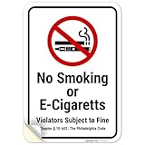 Philadelphia No Smoking Or E cigaretts Violators Subject to Fine Sign, 10x7 Inches, 4 Mil Vinyl Decal Stickers Weather Resistant, Made in USA