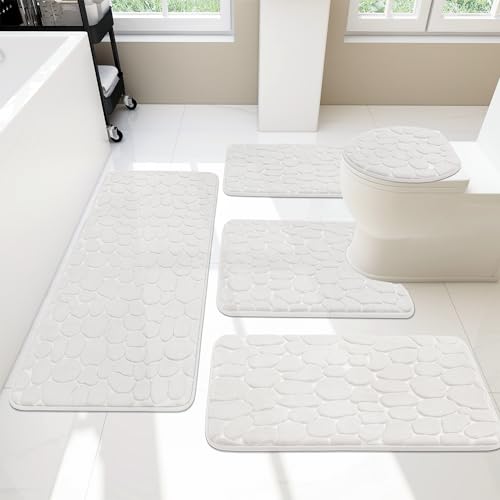 YIHOUSE Bathroom Rugs Mat Set 5 Piece White, Memory Foam