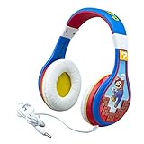 eKids Super Mario Kids Headphones, Adjustable Headband, Stereo Sound, 3.5Mm Jack, Wired Headphones for Kids, Tangle-Free, Volume Control, Childrens Headphones Over Ear for School Home, Travel