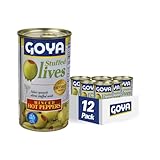 Goya Foods Manzanilla Olives Stuffed with Hot Peppers, 5.25 Ounce (Pack of 12), Golden
