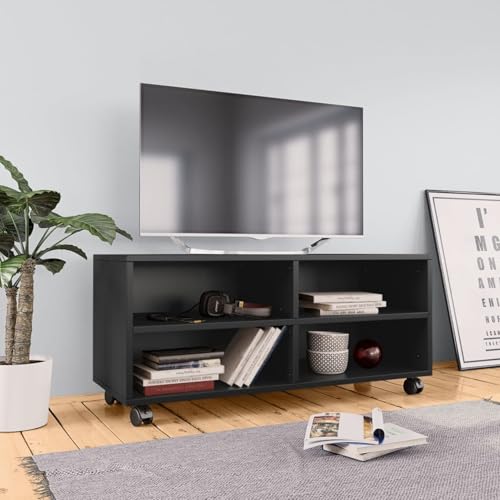 Iiaky Mueble de TV con Ruedas Madera contrachapada Negro 90x35x35 cm Muebles de Salon Mueble TV Madera Mesa TV Salon Mesa para TV
