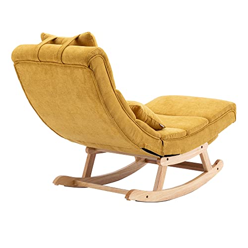 Olela Rocking Chair Fabric Upholstered Glider Lounge Chair Recliner With Adjustable Footrest Modern Solid Wood Rocker Chair For Living Room (Yellow (Fabric)) #TOP4