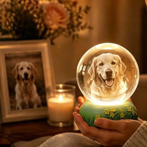Personalisierte Kristallkugel mit Foto Lasergravur LED Blütenbasis
