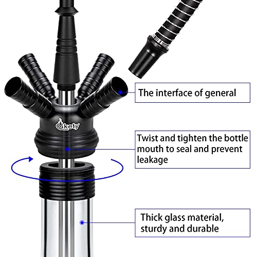 Cakety Shisha Große 105cm Hookah Set 4 Anschlüssen mit Mundstück (2-in-1), Aluwasserpfeife Set Komplett Schlauch Adapter… – Bild 5