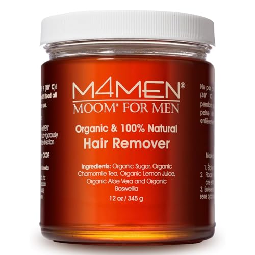 MOOM Organic Hair Removal Sugar Wax for Men with Aloe Vera & Chamomile – Soft Wax for Sensitive Skin & Men Hair - Perfect for Back, Chest, Eyebrow & Body - 12 oz Jar (Strips & Sticks NOT Included)