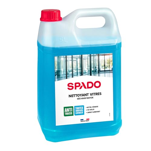 SPADO - Nettoyant vitre - Multi surfaces - Sans traces - Fait briller - Séchage rapide - Contact surfaces alimentaire - flacon 100% recyclé - 5L - Fabrication française