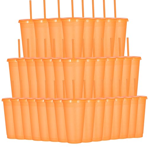 Suertestarry Tumbler with Straw and Lid,Water Bottle Iced Coffee Travel Mug Cup,Reusable Plastic Cups,Perfect for Parties,Birthdays… (Orange, 36 pack)