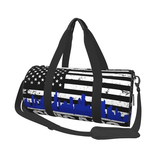 Chicago City Skyline American Flag Round Travel Duffel Bag Large Capacity Gym Sports Bags for Hiking Vacation Trips