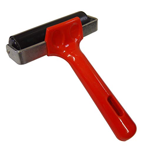 Lino Brayer Hard Rubber Roller for Block Printing – 102mm/10cm (4”) with Sturdy Red Plastic Handle – by Essential Arts