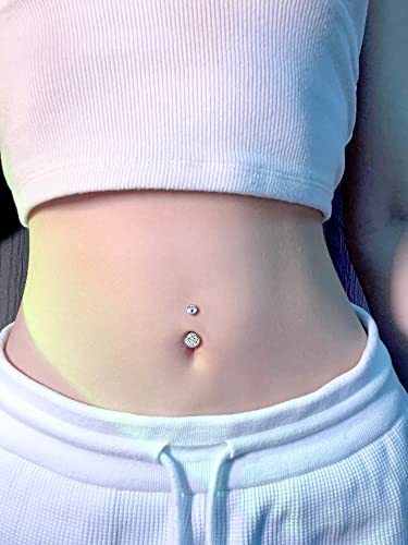 Rajnard Belly Bar 14G 12mm Belly Button Bars Surgical Steel CZ Pearl Diamond Belly Piercing Navel Bar Belly Button Ring Piercing Jewelry for Women Men - Image 2