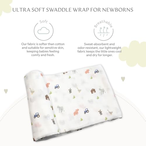 Image of Muslin Baby Swaddle - Breathable Receiving Blankets for Newborn Baby, 70% Viscose derived from Bamboo, 30% Spandex, Imported