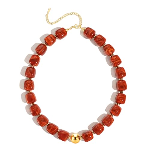 Ritach Red Beaded Necklace, Statement Chunky Necklace for Women Jewelry